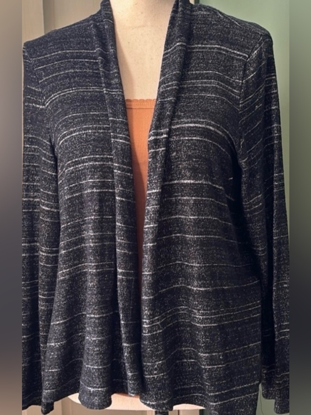 Choices Sz 1X charcoal stripes open front light casual work cardigan sweater